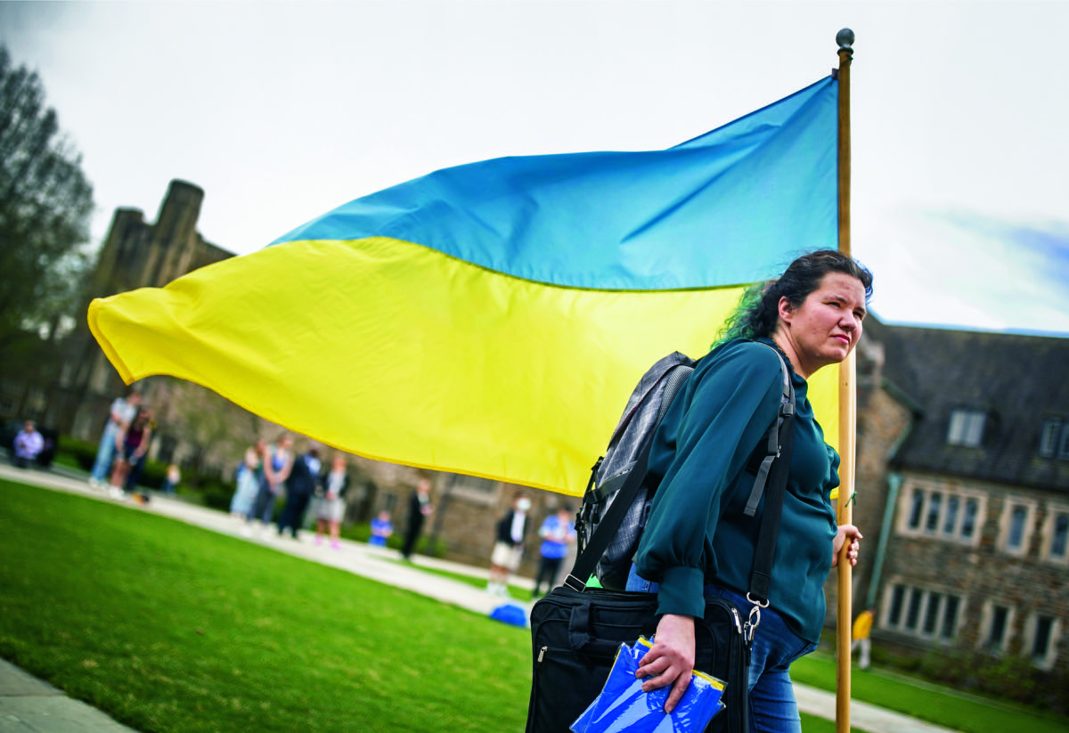 Representing proudly at the Ukraine vigil on campus.