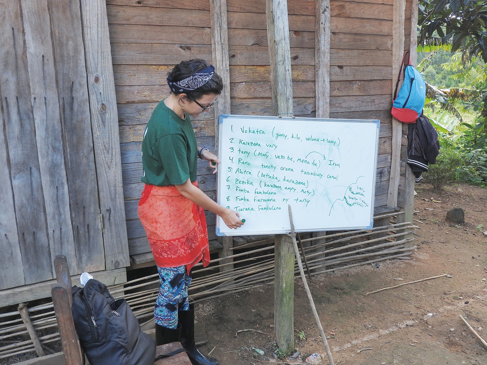 Karie Whitman guiding a focus group on rice agriculture (in Malagasy) in a village near Maromizaha Forest.