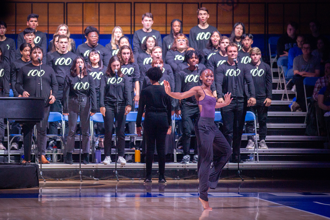Dancer performing with chorus Photo by Duke University