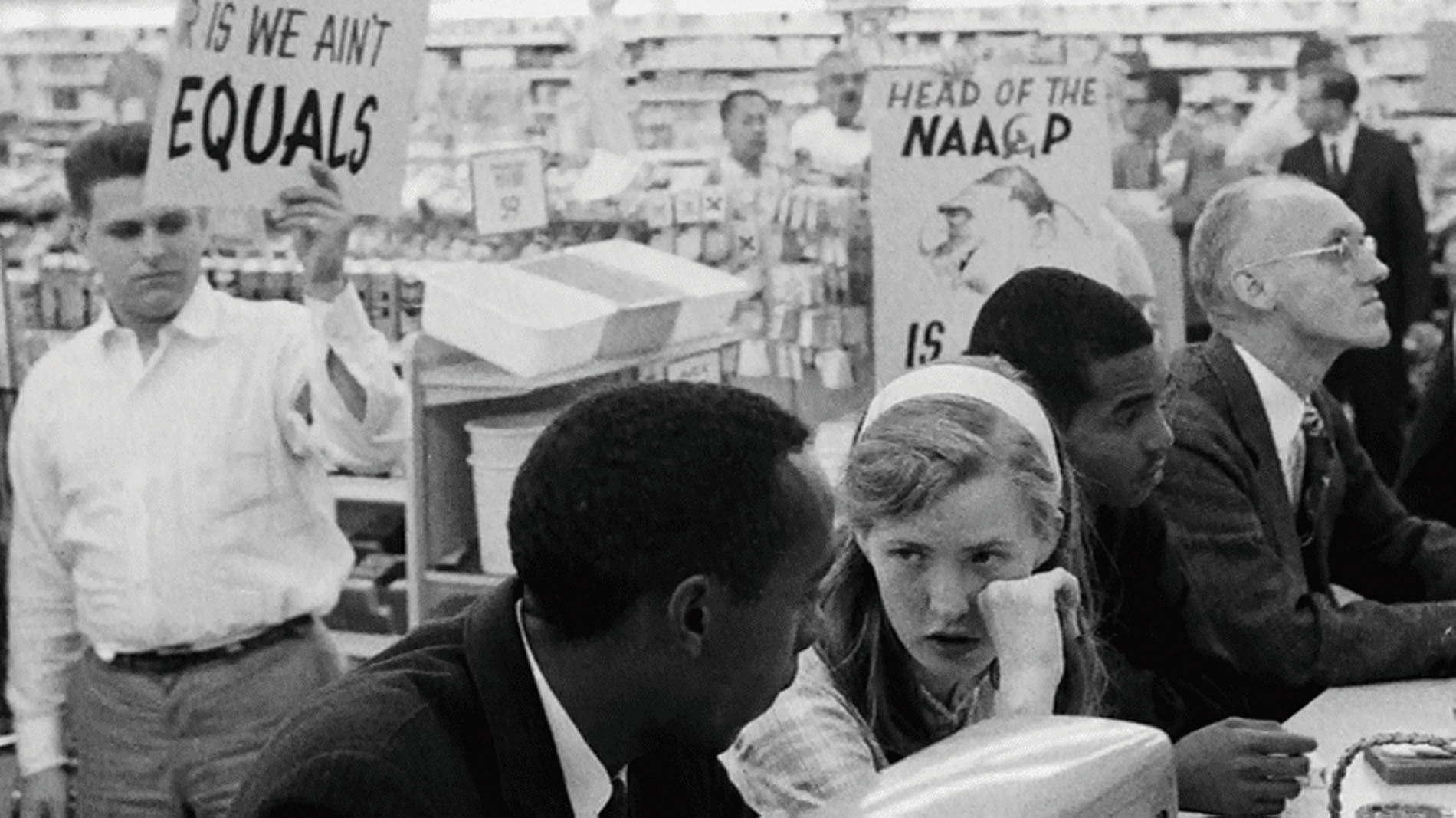 Joan Trumpauer Mulholland at a lunch-counter sit-in in Northern Virginia.