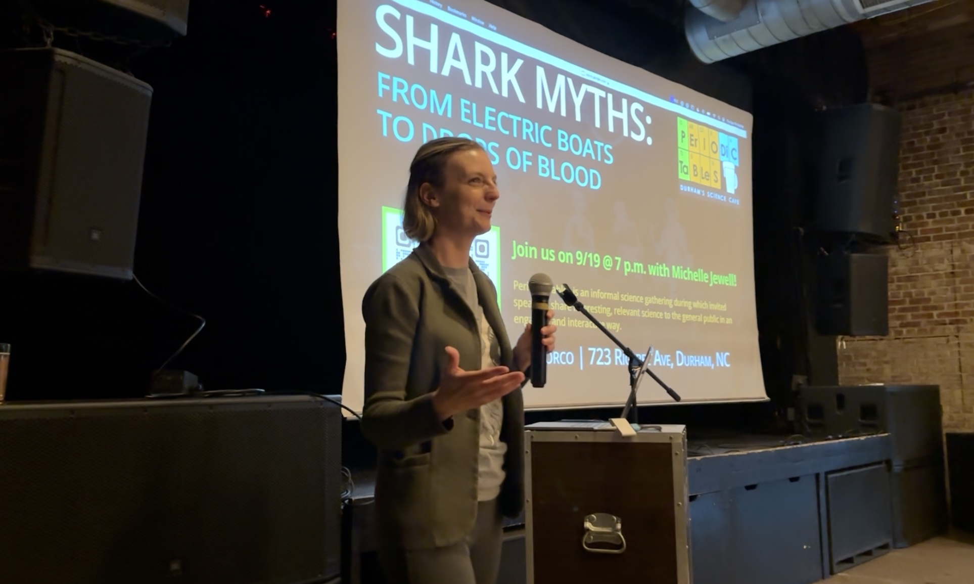 Michelle Jewell speaking on sharks.