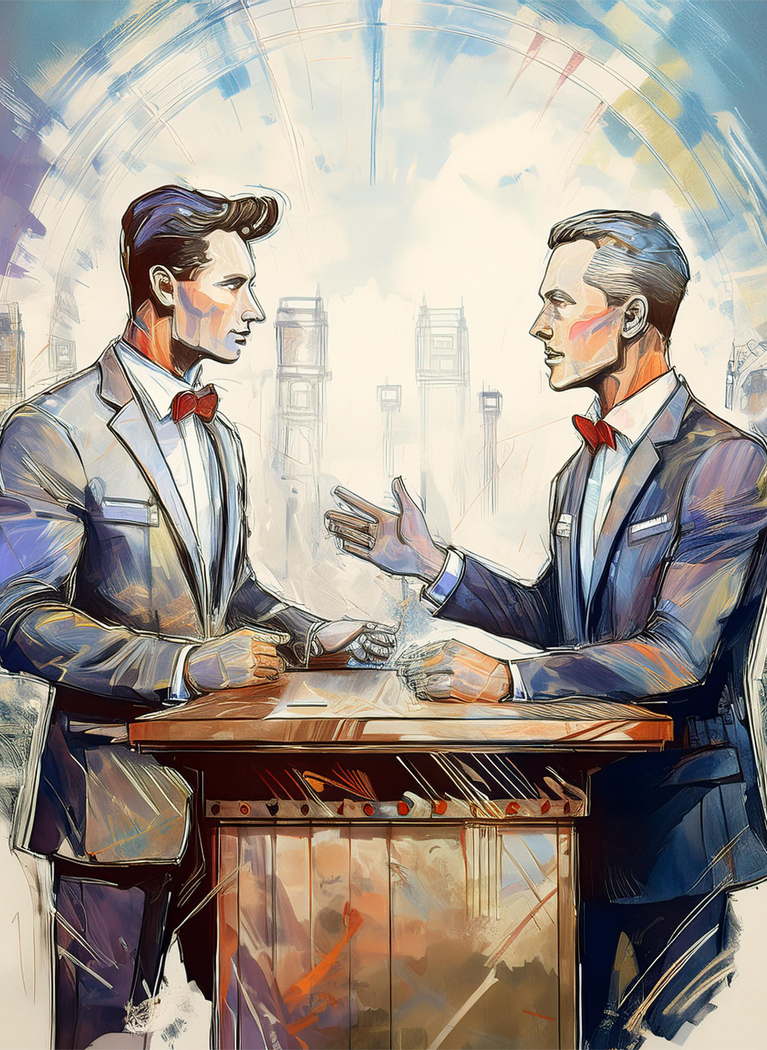 AI generated illustration of two men talking