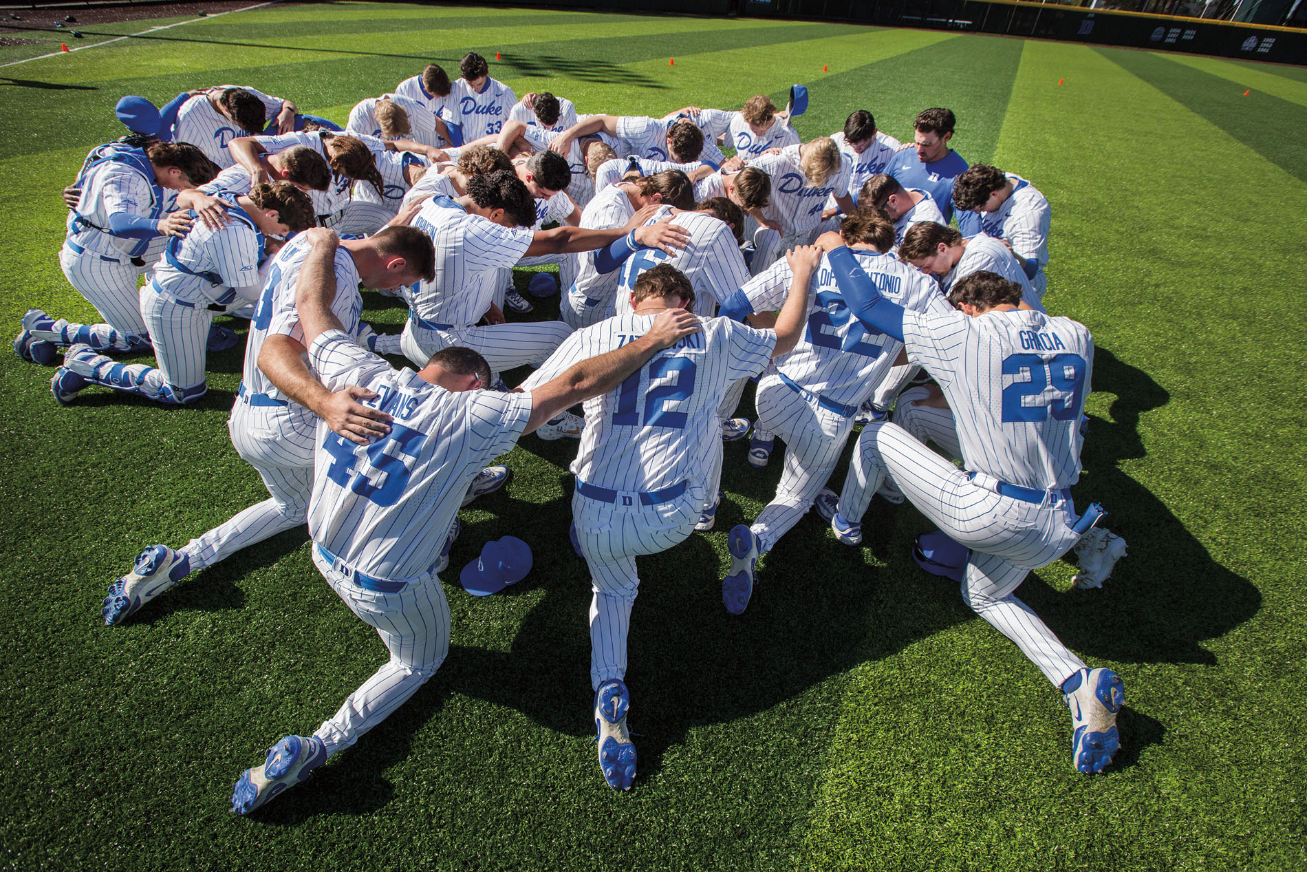 Duke baseball team in huddle