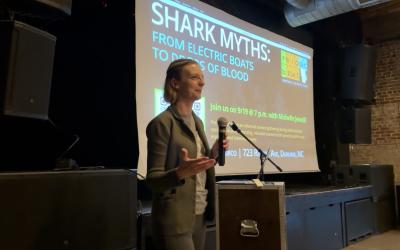 Michelle Jewell speaking on sharks.