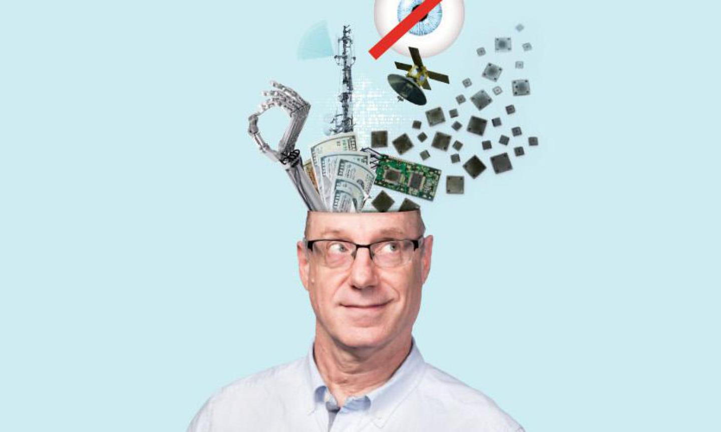 Image of ideas flying from man's head