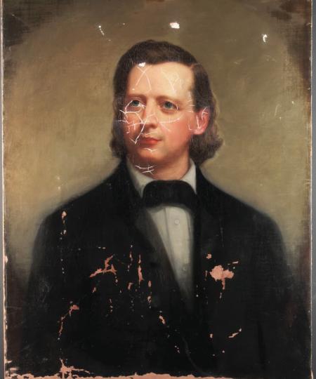 The Nasher Museum of Art's portrait
of Henry Ward Beecher by Francis B. Carpenter, before treatment.