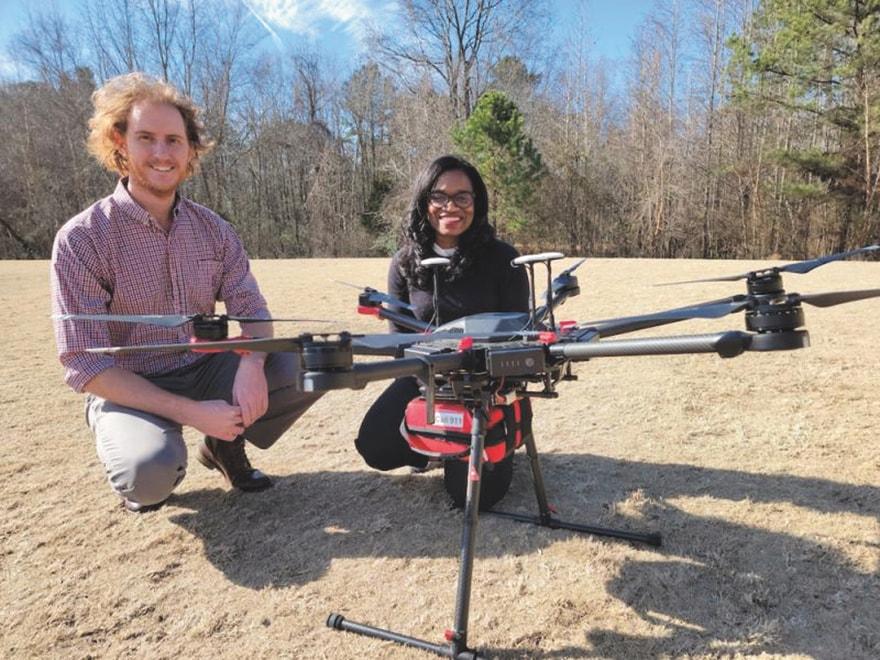 THUMBNAIL: Duke cardiologist Dr. Monique Starks, with drone pilot Evan Arnold and their cardiac arrest delivery drone.
