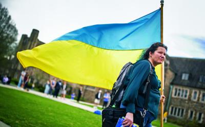 Representing proudly at the Ukraine vigil on campus.